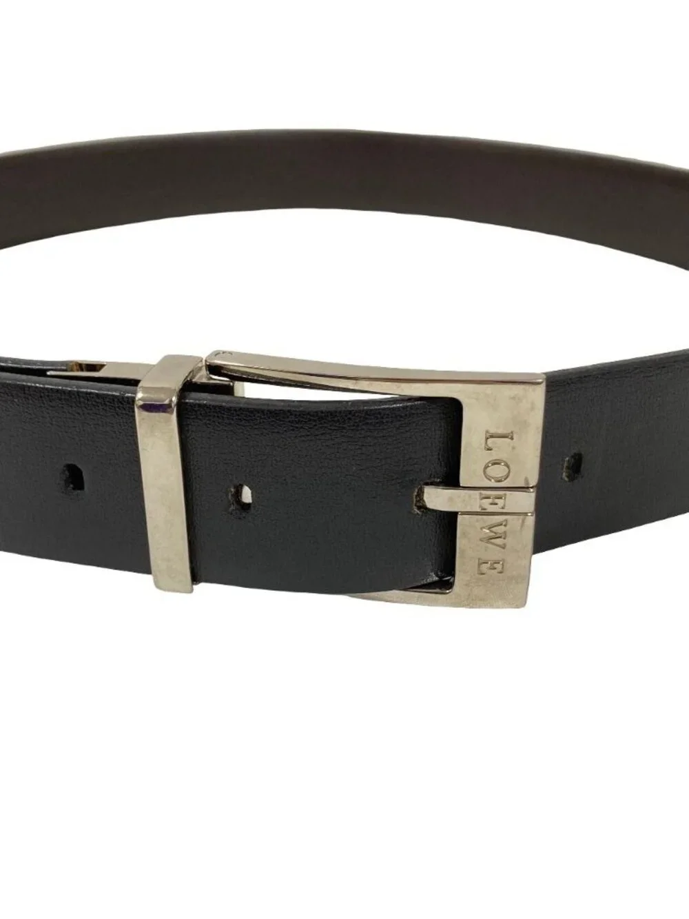 Loewe Reversible Leather Belt Black Brown Silver